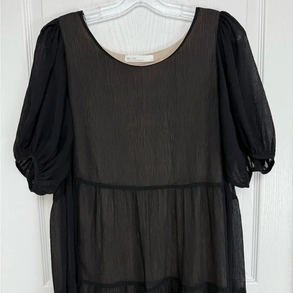 Oak + Fort Puff Sleeve Tiered Midi Maxi Dress Size Large Black - Picture 7 of 14